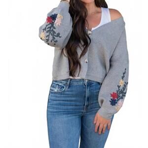 NEW MELLO agnes embroidered cardigan in grey